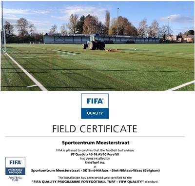 FIFA certificaat kunstgras voetbalveld Sint-Niklaas